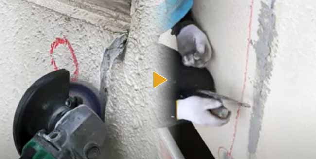 カットシーリング充填工法でクラック補修をする様子