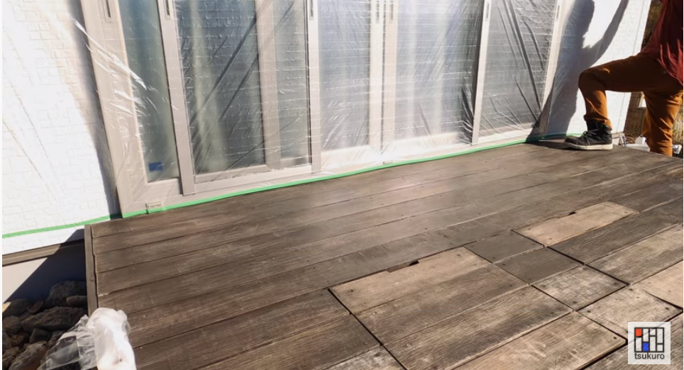 ウッドデッキの養生