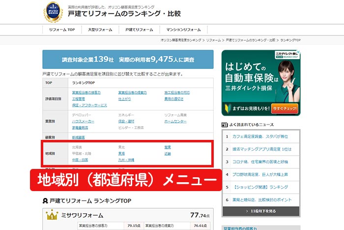 オリコンのリフォーム業者ランキング絞り込み