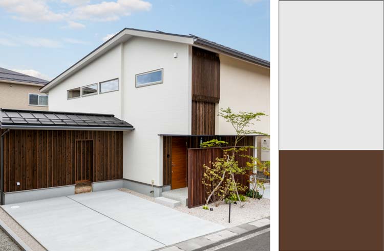 白とブラウンを使用した和モダンの住宅