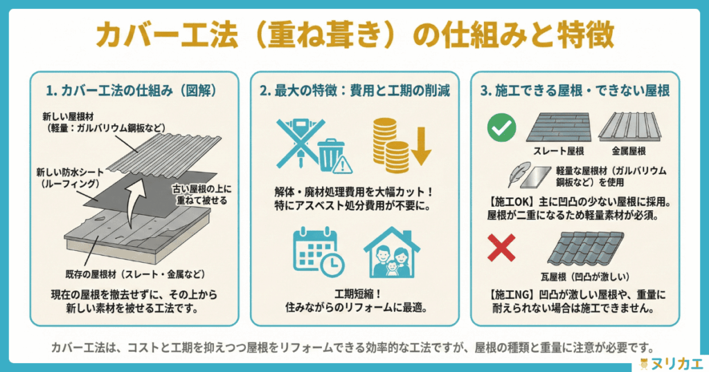 「カバー工法」の仕組みの図解