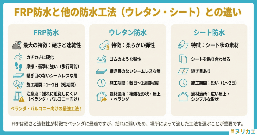 FRP防水と他の防水工法（ウレタン・シート）との違い