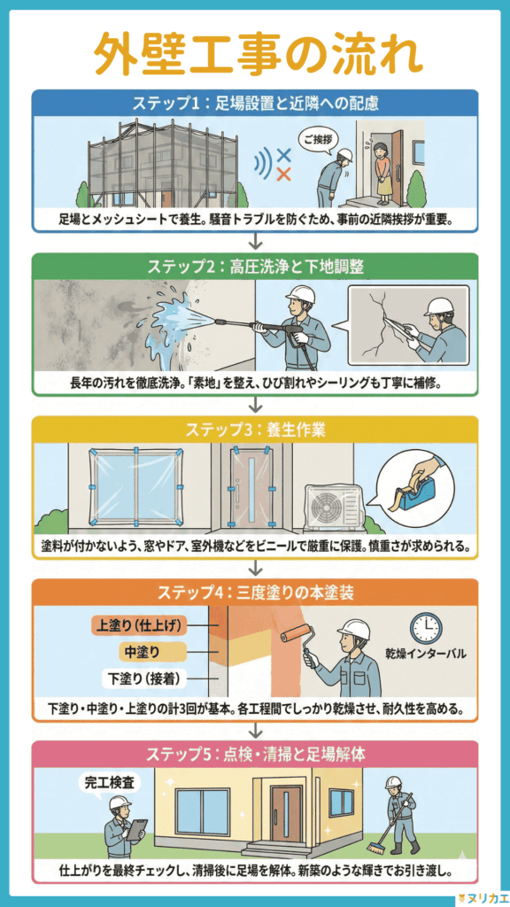 外壁工事の流れの図解