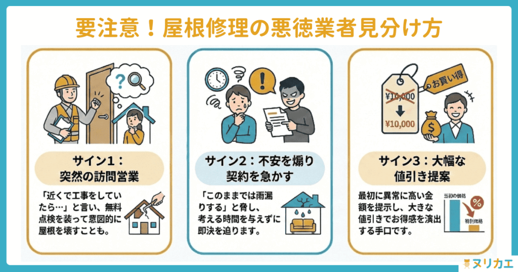屋根修理の悪徳業者の特徴