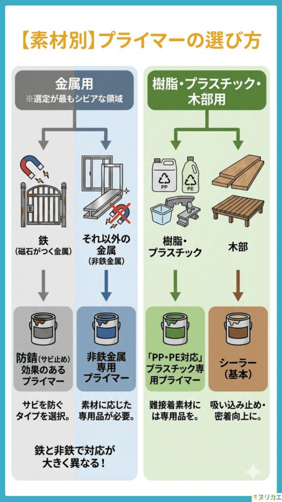 素材別プライマーの選び方の図解
