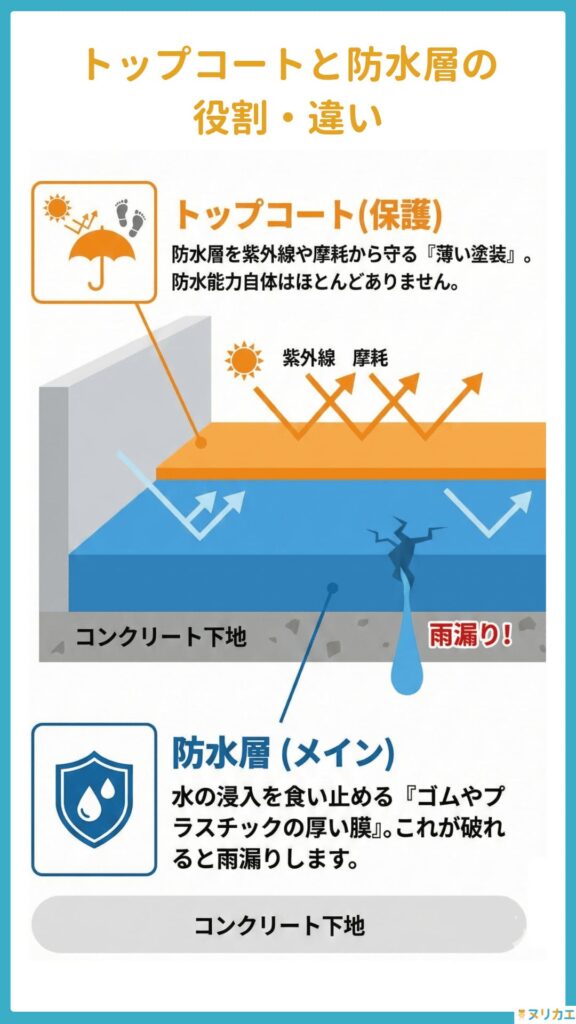 トップコートと防水層の役割の図解