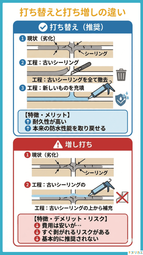 シーリングの劣化との補修方法の図解