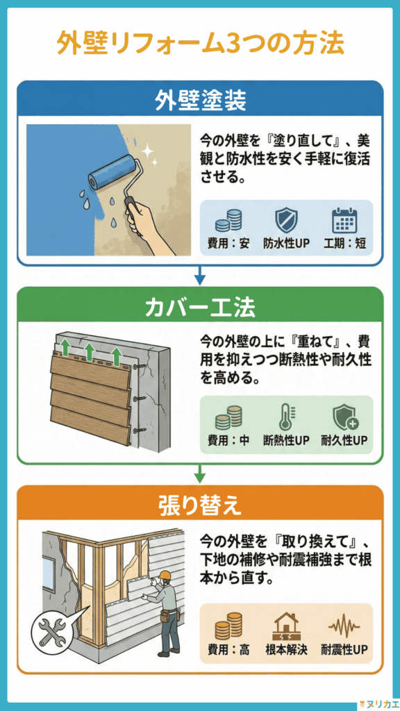 外壁リフォームの方法（工法）比較