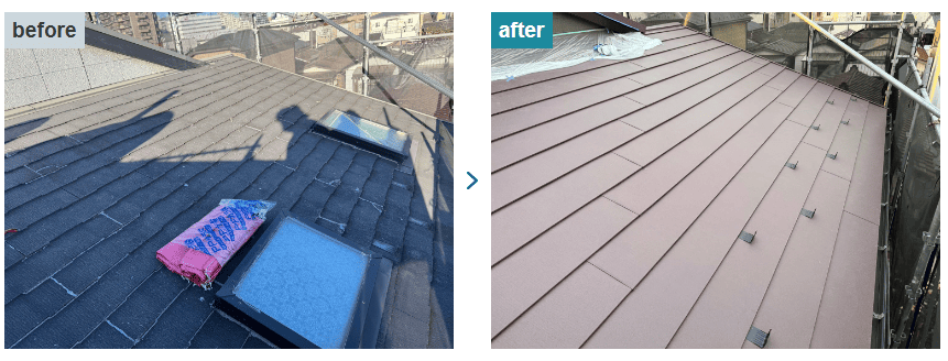 スレートからガルバリウム鋼板に葺き替えた事例