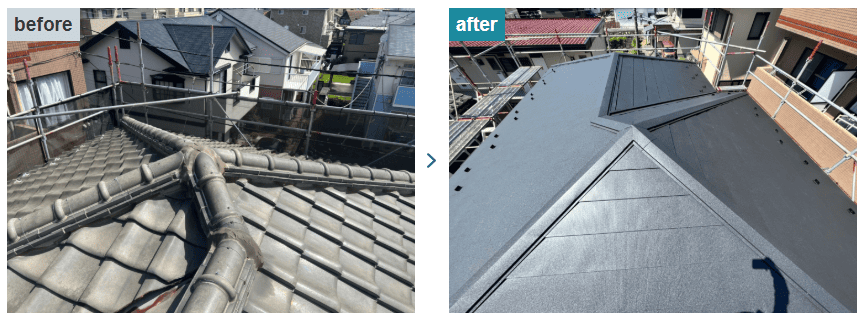 瓦屋根からガルバリウム鋼板に葺き替えた事例